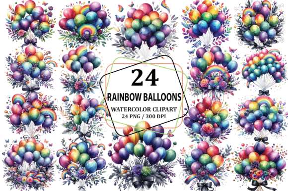Download Dark Rainbow Balloons Bouquet Clipart - Balloons Collection