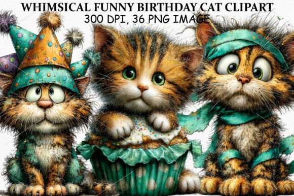 Download Whimsical Funny Birthday Cat Clipart - Funny Collection