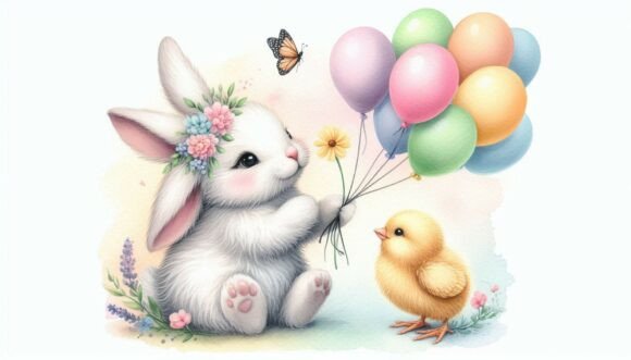 Download A Set of Bunny Sharing Pastel Balloons W - Balloons Collection