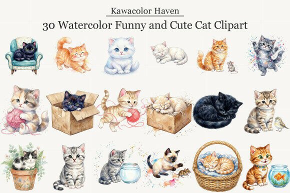 Download Watercolor Funny and Cute Cat Clipart - Funny Collection