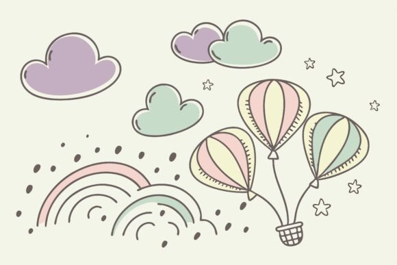 Download Whimsical Pastel Balloons and Rainbow - Balloons Collection