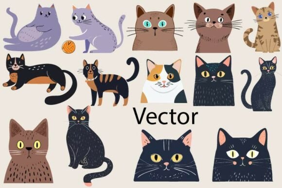 Download 14 Cat Vector Set Funny Doodle - Funny Collection