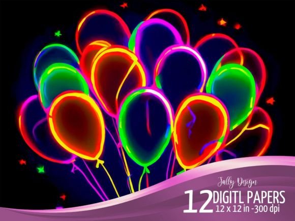 Download Neon Birthday Balloons on Darkness Scene - Balloons Collection