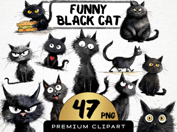 Download Funny Black Cat Clipart Bundle - Funny Collection