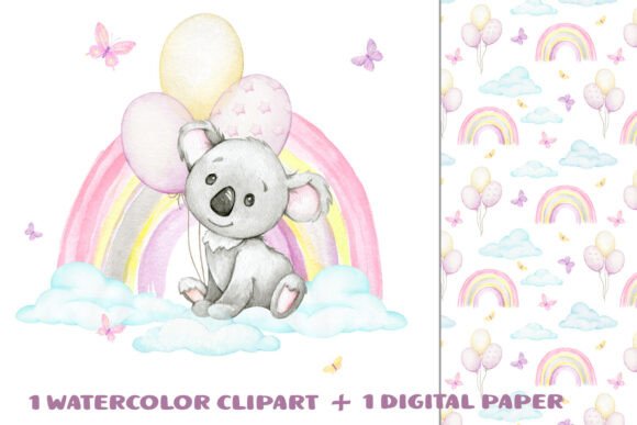 Download Koalla, Pink Rainbow Balloons Clipart - Balloons Collection