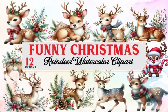 Download Funny Christmas Reindeer Clipart Bundle - Funny Collection
