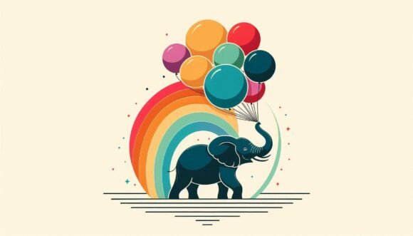 Download Elephant with Rainbow Balloons, Art Deco - Balloons Collection